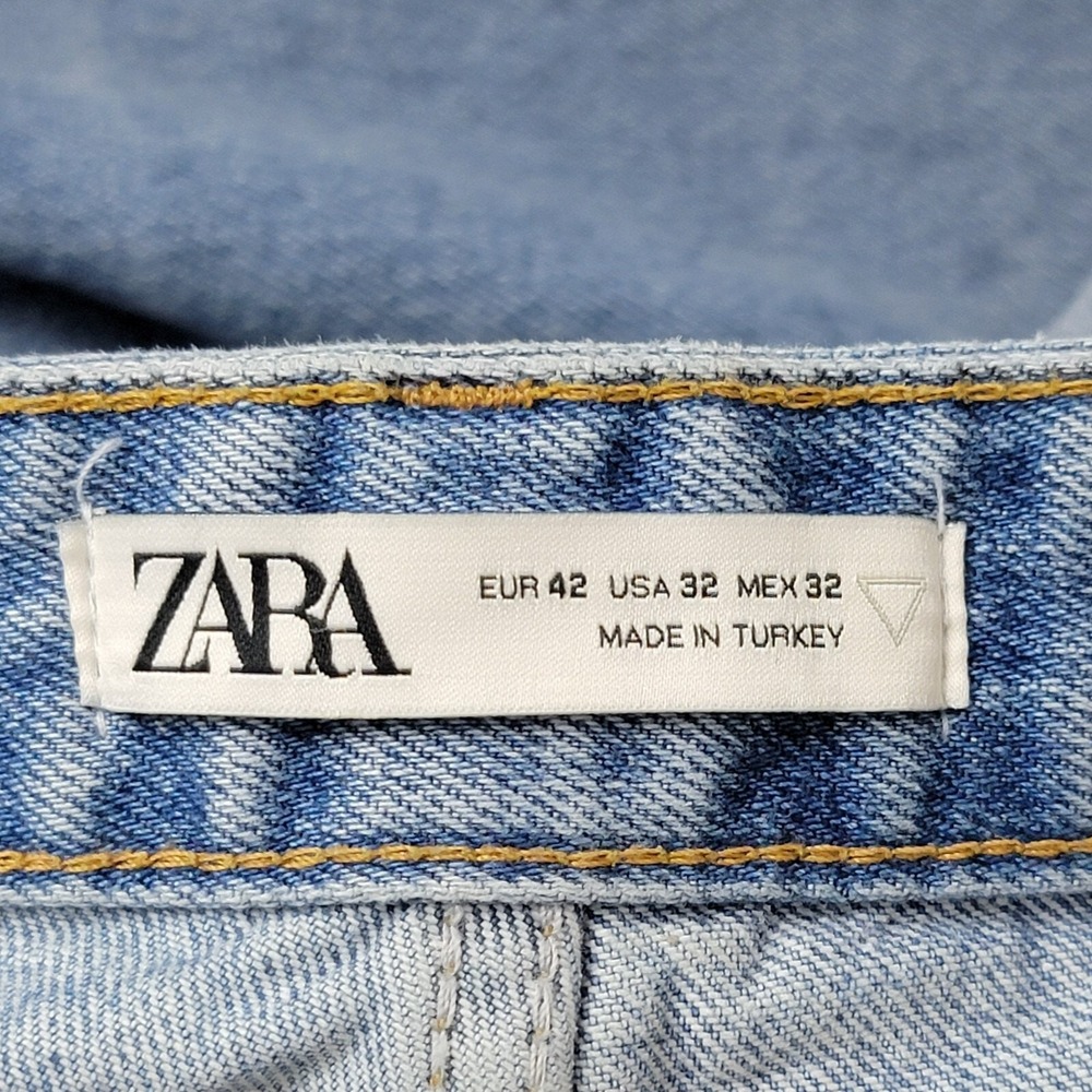 Zara Jeans Womens 32 Blue Denim Button Fly Light Wash Distressed Pockets Hi Rise - Picture 5 of 12